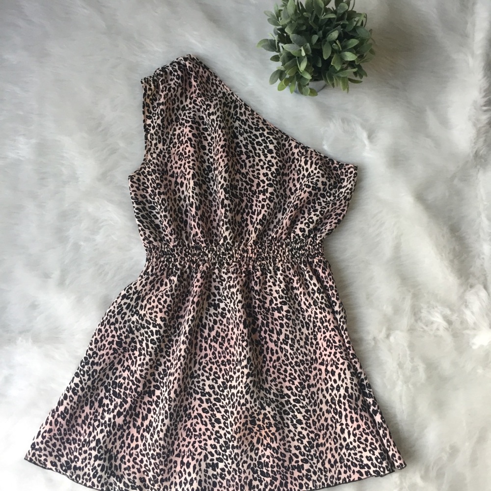 Light pink cheetah one shoulder dress